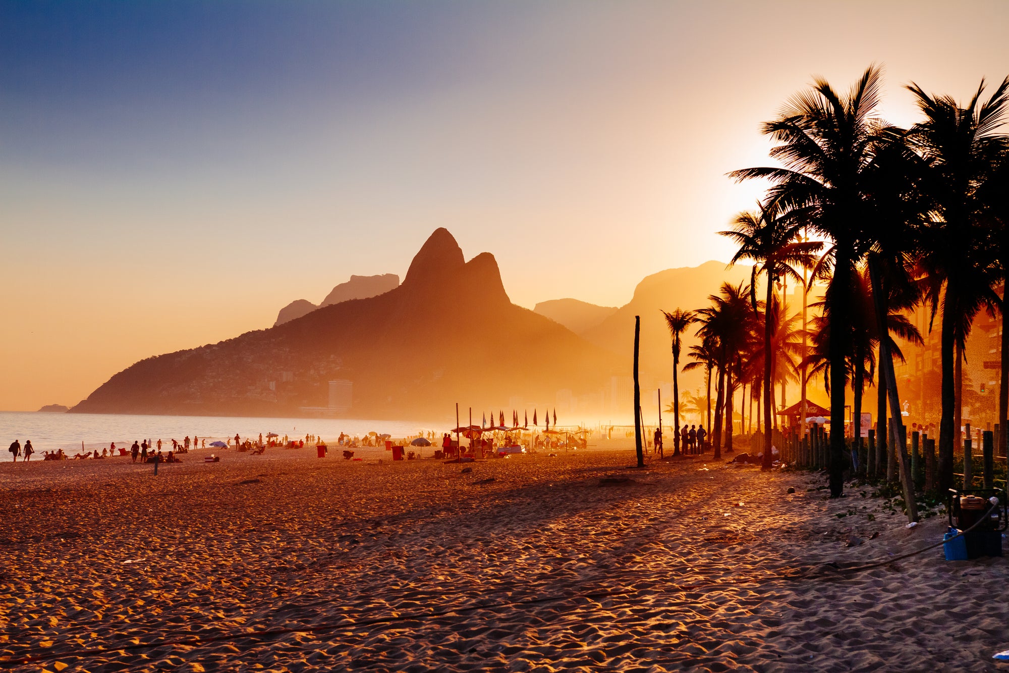 Brazil Ipanema beach at sunset golden hour